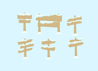 winter signs - snow and wood - blue