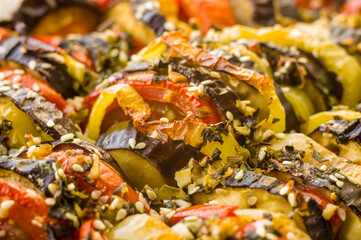 Ratatouille Diet Vegetarian Vegan Food - Oven Baked Provencal Traditional French Vegetable Dish, macro photo.