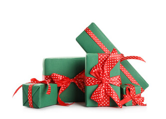 Set of Christmas gifts on white background