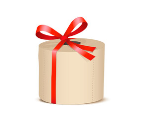 Toilettenpapier mit Geschenkschleife, Klopapier Geschenk,
Toiletten Papier Rolle,
Vektor Illustration isoliert auf weißem Hintergrund
