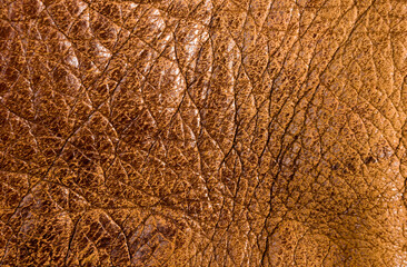 Old vintage genuine soft brown leather texture background, top layer with pores and scratches, macro, close-up