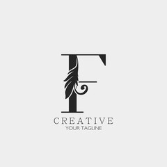 F Letter Minimalist Initial Nature Tropical Leaf logo Icon, monogram vector design concept nature vintage luxury.