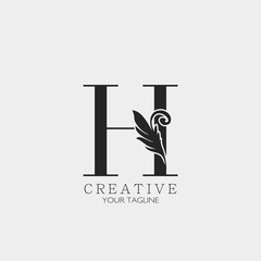 H Letter Minimalist Initial Nature Tropical Leaf logo Icon, monogram vector design concept nature vintage luxury.