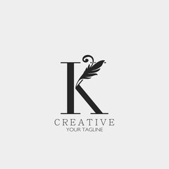 K Letter Minimalist Initial Nature Tropical Leaf logo Icon, monogram vector design concept nature vintage luxury.