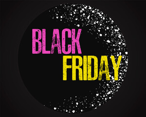 Black Friday pink and yellow. Black hole. Black background. Vector.