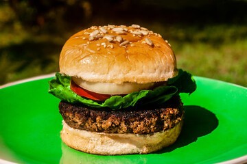 hamburger on black background