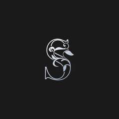 S Letter Outline Initial Nature Tropical Leaf logo Icon. Silver classy color logo icon vector design concept monogram vintage luxury.