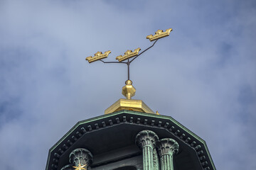 Fototapeta na wymiar Architectural details of the Stockholm City Hall (Stadshuset) building. Stadshuset is the most famous symbol of Stockholm, iconic landmark. Stockholm, Sweden.