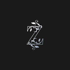 Z Letter Outline Initial Nature Tropical Leaf logo Icon. Silver classy color logo icon vector design concept monogram vintage luxury.