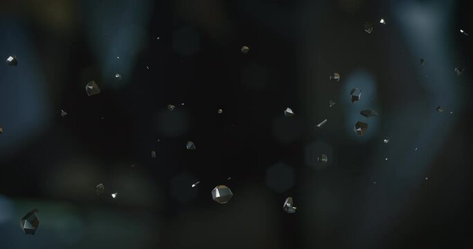 3D abstract animation of flying particles and crystals