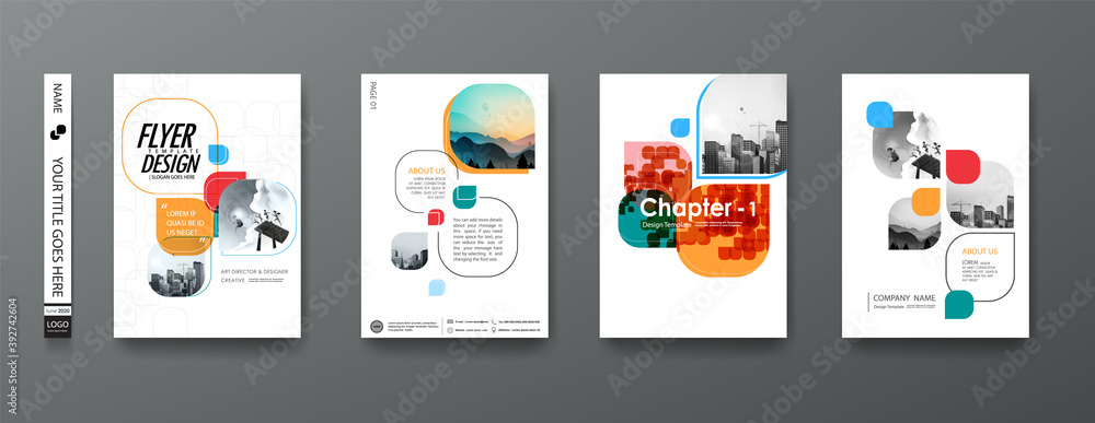 Wall mural portfolio geometric design vector set. abstract blue liquid graphic gradient circle shape on cover b