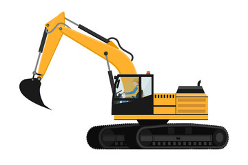 Crawler excavator design with heavy machinery driver