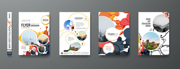 Portfolio geometric design vector set. Abstract blue liquid graphic gradient circle shape on cover book presentation. Minimal brochure layout and modern report business flyers poster template.