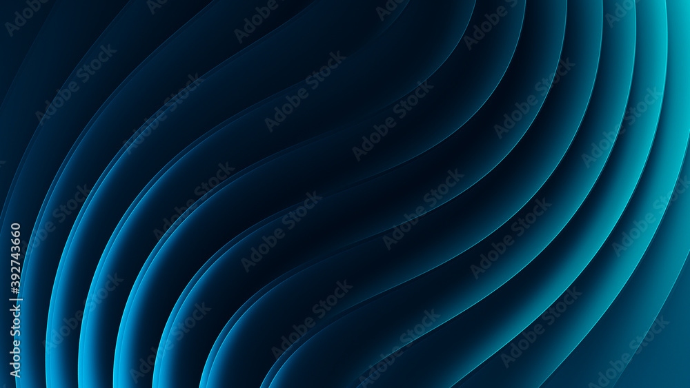 Wall mural 3d render creative background. Blue gradient colorful surface. Wavy texture surface elegant illustration.