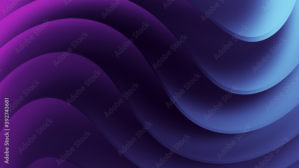 Poster 3d render gradient background. colorful template with bright waves illustration. creative curve text