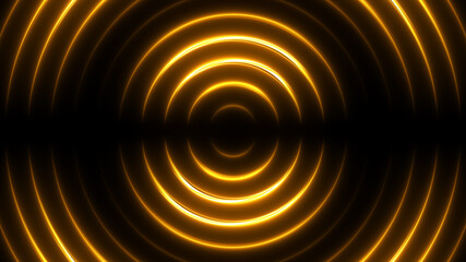 Holiday party background with golden neon lights. Shiny spiral wave tunnel for award celebration. 