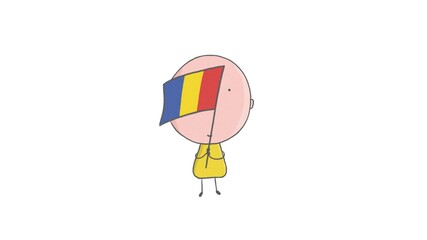 Pencil drawing of a boy holding a flag of Romania
