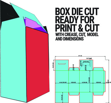 
Box Die Cut Cube Template with 3D Preview organised with cut, crease, model and dimensions ready to cut and print and fully functional, Vector Draw Graphic Design dieline
