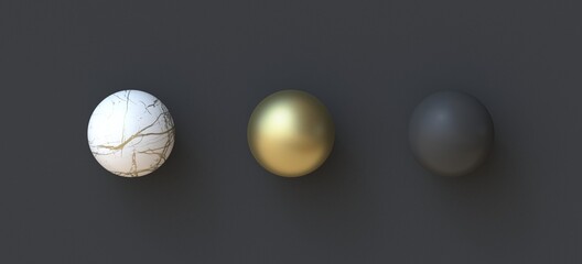 Abstract background marble, golden and black ball 3D