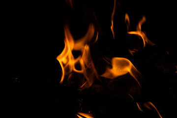 Fototapeta premium Fire flames on black background. fire burst texture for banner backdrop.