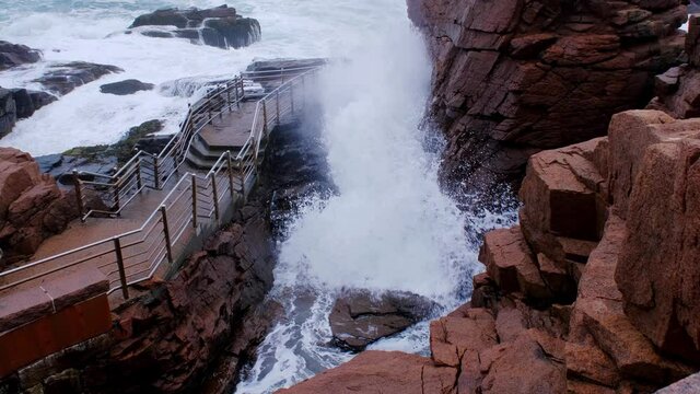 Strong waves at Thunder Hole in Acadia National Park, slow motion