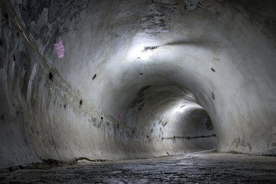 A concrete tunnel round shape inside Dragon's body as way to rooftop of tower, Wat Samphran Dragon Temple, Nakhon Pathom, Thailand