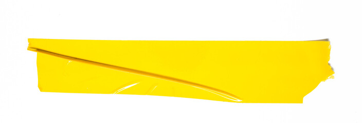 yellow tapes on white background. Torn horizontal and different size yellow sticky tape, adhesive...