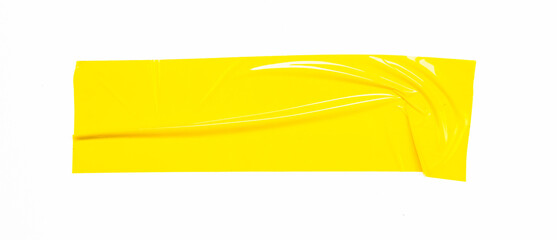 yellow tapes on white background. Torn horizontal and different size yellow sticky tape, adhesive...