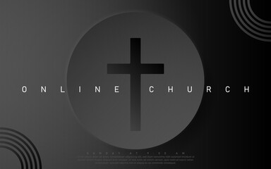 Vector Online Church banner. Worship Jesus. Church live event. Black background - obrazy, fototapety, plakaty