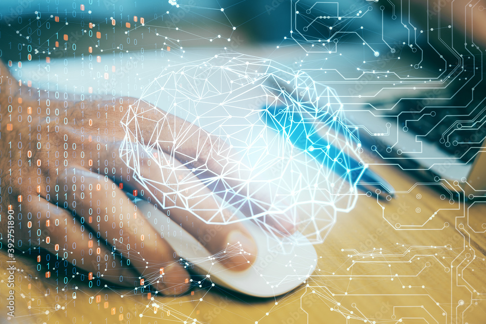 Poster Hands using computer mouse with digital polygonal brain interface