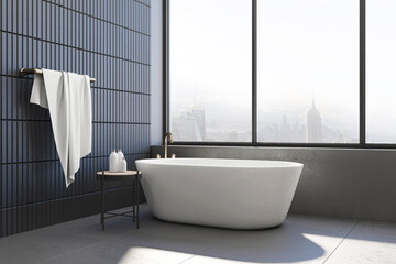 Obraz na płótnie Canvas Minimalistic bathroom with white bath