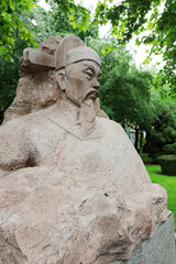 Fototapeta na wymiar Stone statues of ancient Chinese figures in parks, Shijiazhuang City, Hebei Province, China