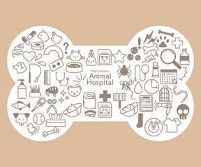 ホネの形の茶色系の動物病院関連のアイコンセット