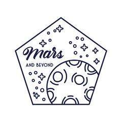 space pentagon badge with mars planet line style
