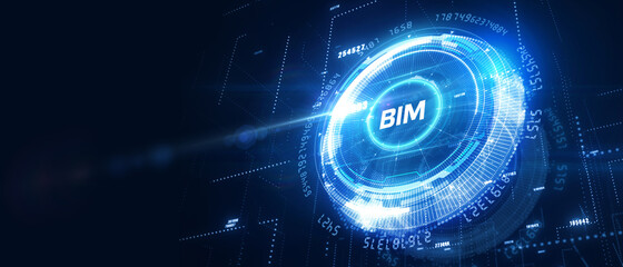 The concept of business, technology, the Internet and the network. A young entrepreneur working on a virtual screen of the future and sees the inscription: BIM