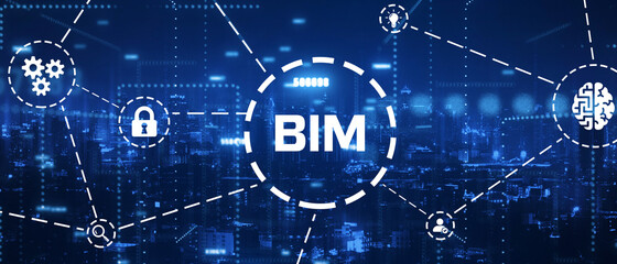 Obraz premium The concept of business, technology, the Internet and the network. virtual screen of the future and sees the inscription: BIM