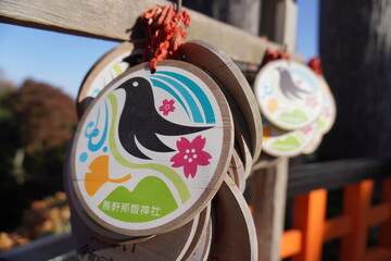 カラフルな丸い絵馬、宮城県名取市熊野那智神社/Japanese colorful and circle shape Ema at shrine in Tohoku, Japan