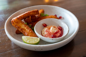 Halloumi Fries, pomegranate molasses,minty yogurt &spiced rub
