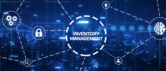 Business, Technology, Internet and network concept. virtual screen of the future and sees the inscription: Inventory management