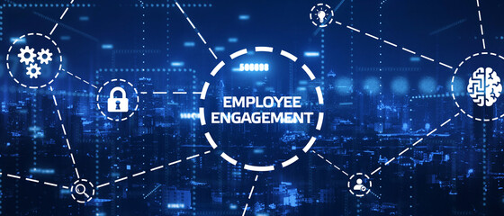 Business, Technology, Internet and network concept. word: Employee engagement