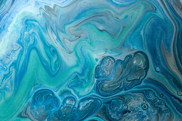 Blue Acrylic Pour Color Liquid marble abstract surfaces Design.