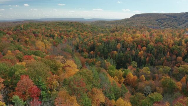 Aerial Drone Shot of Beautiful Fall Colors in Pennsylvania's Pocono Mountains