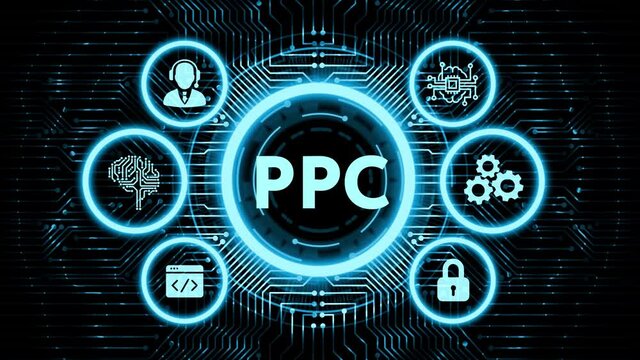Pay per click payment technology digital marketing internet concept of virtual screen. PPC