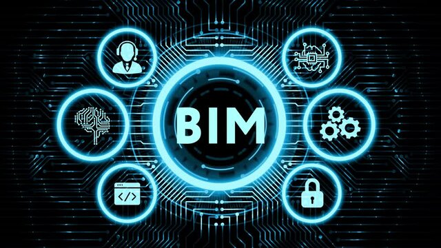 The concept of business, technology, the Internet and the network. Virtual screen of the future and sees the inscription: BIM