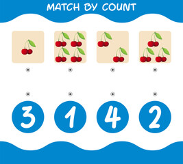 Match by count of cartoon cherrys. Match and count game. Educational game for pre shool years kids and toddlers