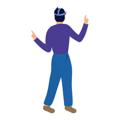 young man using reality virtual technology character