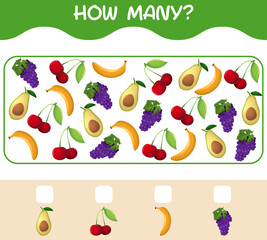 How many cartoon fruits. Counting game. Educational game for pre shool years kids and toddlers