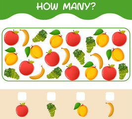 How many cartoon fruits. Counting game. Educational game for pre shool years kids and toddlers