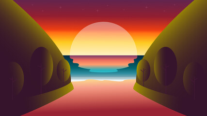 Sunset beach background nature landscape vector illustration