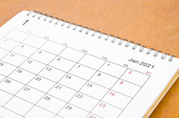January 2021 Calendar desk for organizer to plan and reminder.
